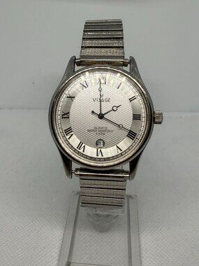 Visage Quartz Wristwatch Silver Dial Textured Center Roman Numerals 13370